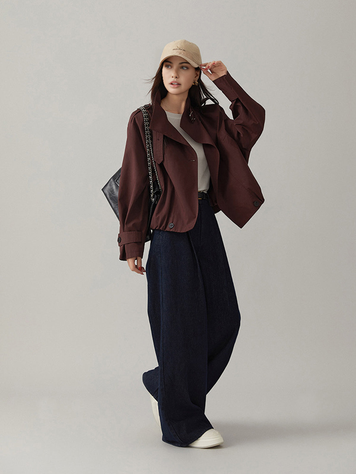 Damski Krótki Trencz w Stylu Vintage | Elegancki Trencz Damski