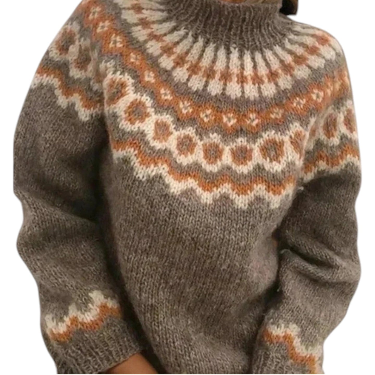 Sweter Damski w Stylu Nordyckim z Eleganckim Wzorem | Ciepły i Stylowy Sweter na Jesień i Zimę