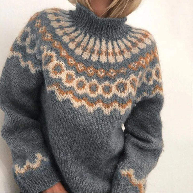 Sweter Damski w Stylu Nordyckim z Eleganckim Wzorem | Ciepły i Stylowy Sweter na Jesień i Zimę