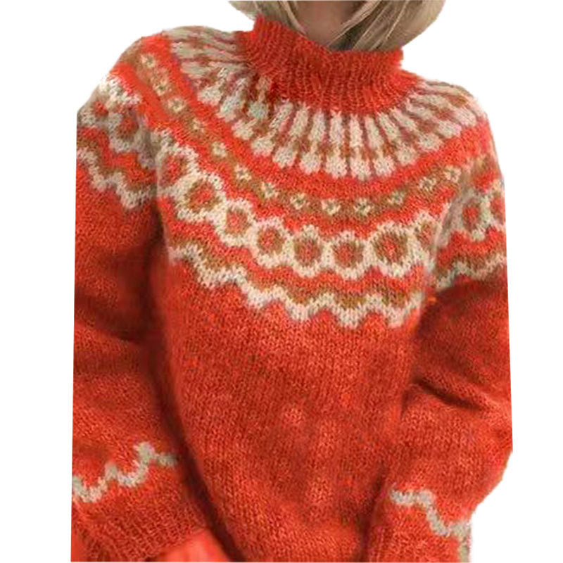 Sweter Damski w Stylu Nordyckim z Eleganckim Wzorem | Ciepły i Stylowy Sweter na Jesień i Zimę