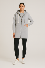 Długi Damski Bluza z Kapturem na Zamek | Wygodna Kurtka Przejściowa