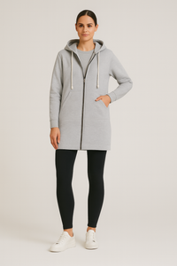 Damska długa bluza z kapturem na zamek | Wygodna bluza longline na co dzień