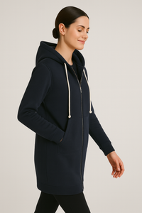 Damska długa bluza z kapturem na zamek | Wygodna bluza longline na co dzień