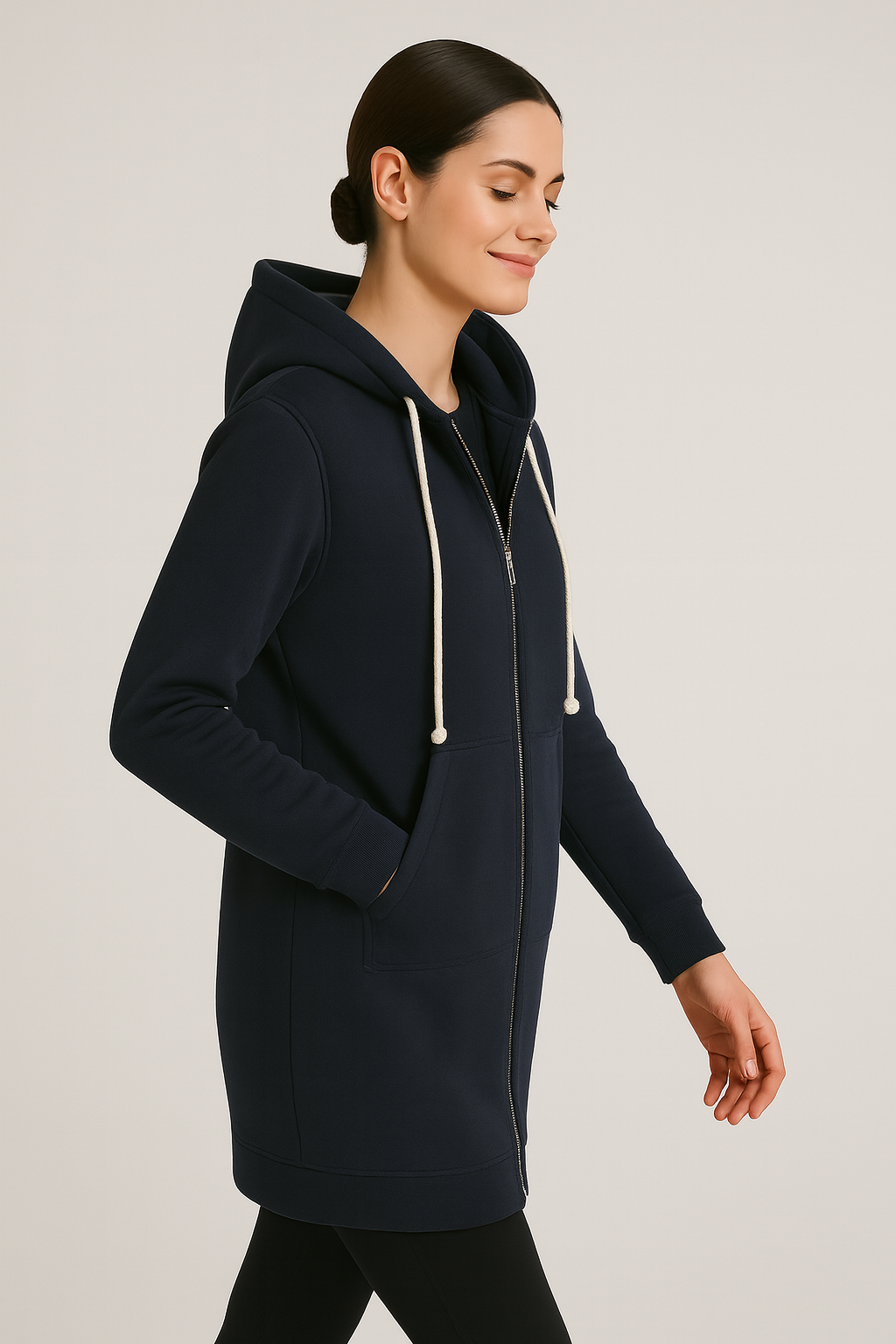 Damska długa bluza z kapturem na zamek | Wygodna bluza longline na co dzień