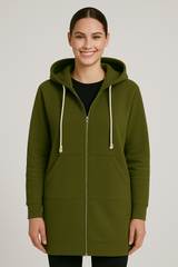 Damska długa bluza z kapturem na zamek | Wygodna bluza longline na co dzień