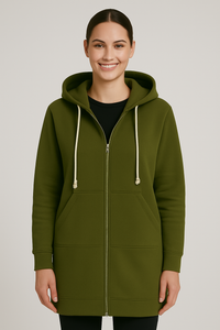 Damska długa bluza z kapturem na zamek | Wygodna bluza longline na co dzień