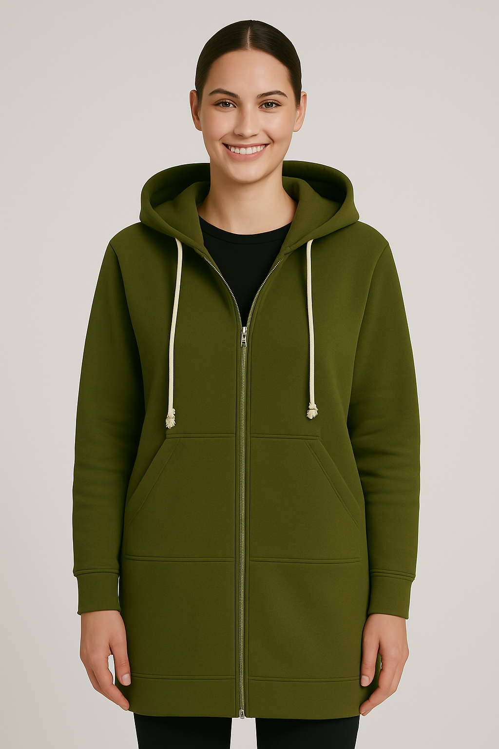 Damska długa bluza z kapturem na zamek | Wygodna bluza longline na co dzień