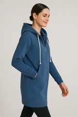 Długi Damski Bluza z Kapturem na Zamek | Wygodna Kurtka Przejściowa