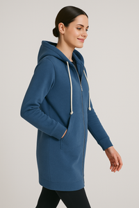 Długi Damski Bluza z Kapturem na Zamek | Wygodna Kurtka Przejściowa