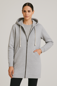 Damska długa bluza z kapturem na zamek | Wygodna bluza longline na co dzień