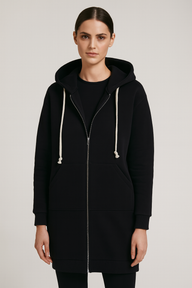 Długi Damski Bluza z Kapturem na Zamek | Wygodna Kurtka Przejściowa