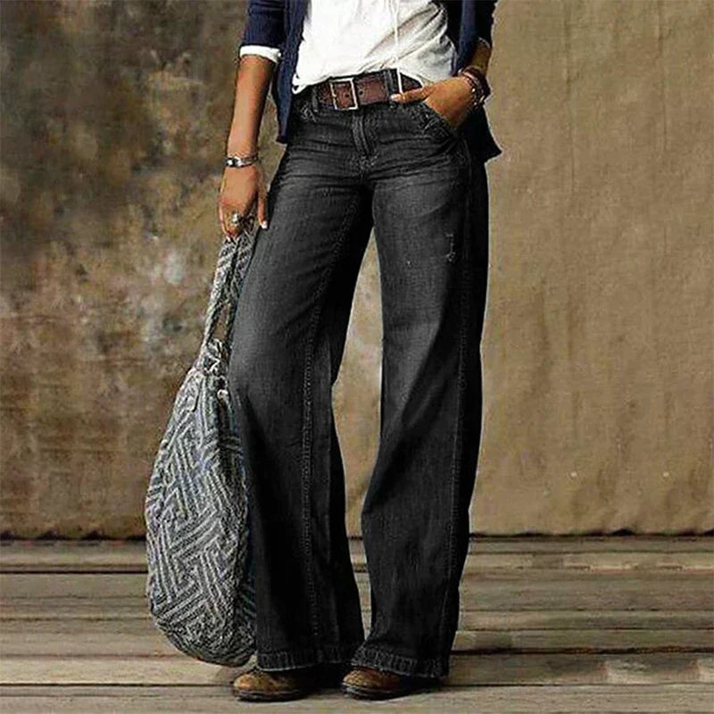 Damskie Jeansy z Szeroką Nogawką w Stylu Retro | Luźne Dżinsy Damskie