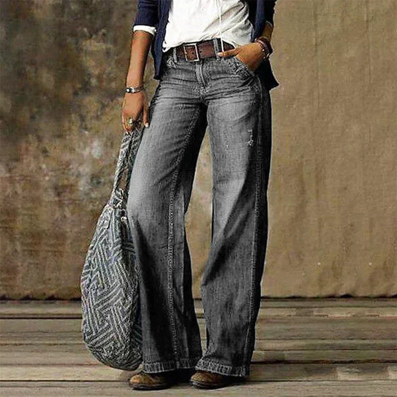 Damskie Jeansy z Szeroką Nogawką w Stylu Retro | Luźne Dżinsy Damskie