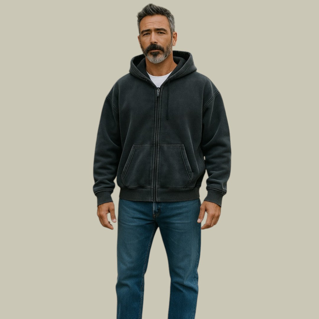 Męska Bluza z Kapturem Oversize z Zamkiem | Sportowa Bluza w Streetwearowym Stylu