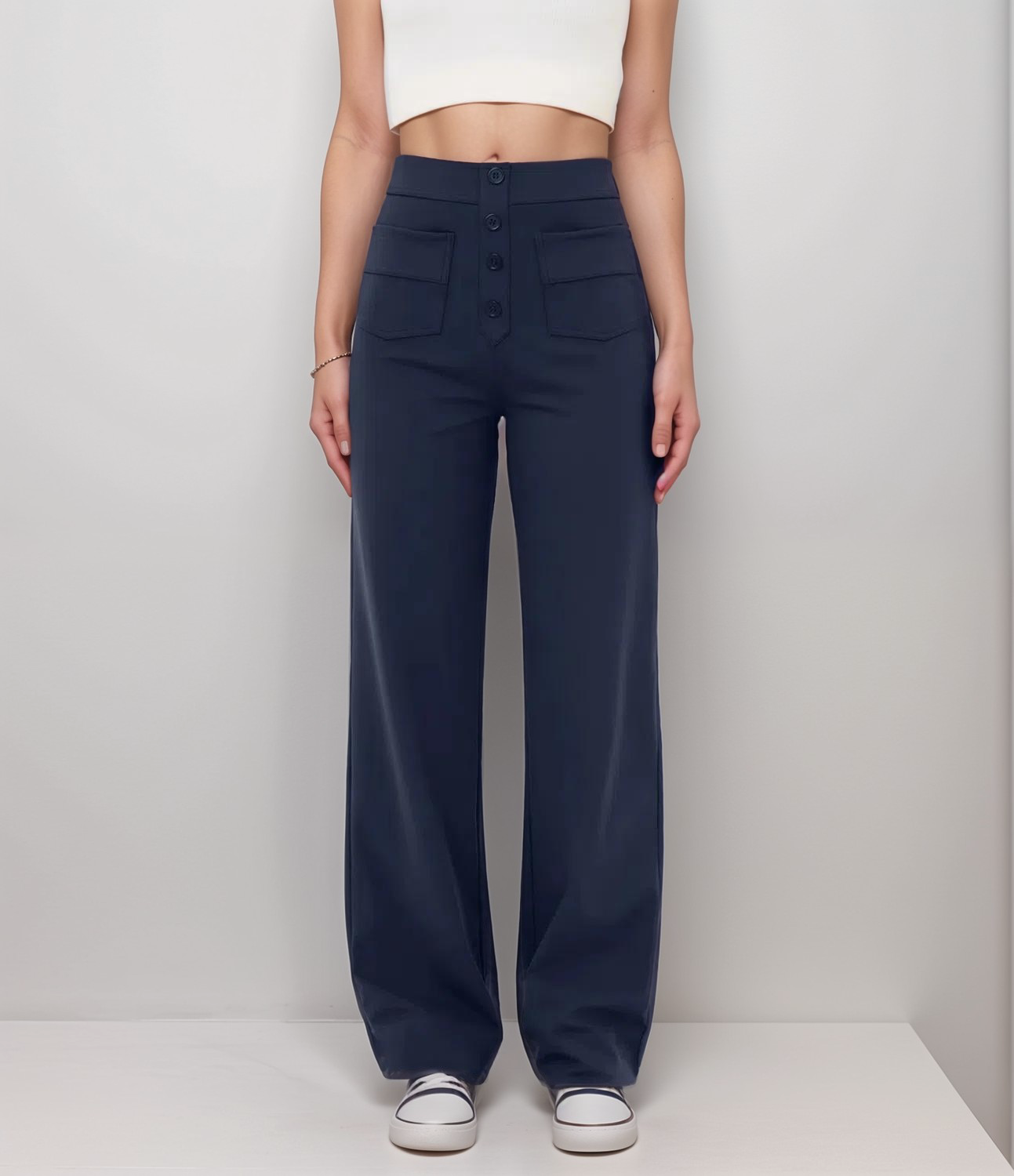 Spodnie z wysokim stanem | Szerokie nogawki | Styl retro | Modny casual