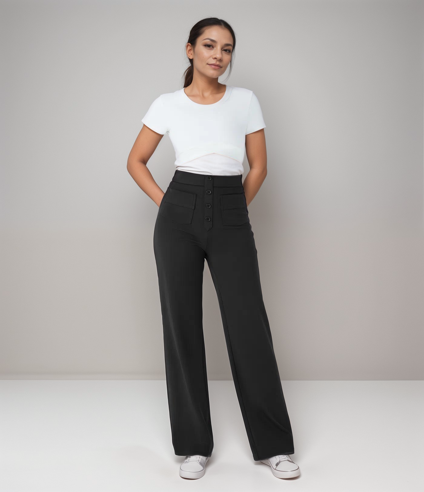 Spodnie z wysokim stanem | Szerokie nogawki | Styl retro | Modny casual