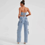 Jeans cargo damskie | Szerokie nogawki | Styl streetwear | Wysoki stan