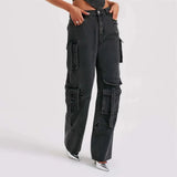 Jeans cargo damskie | Szerokie nogawki | Styl streetwear | Wysoki stan
