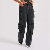 Jeans cargo damskie | Szerokie nogawki | Styl streetwear | Wysoki stan
