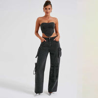 Jeans cargo damskie | Szerokie nogawki | Styl streetwear | Wysoki stan
