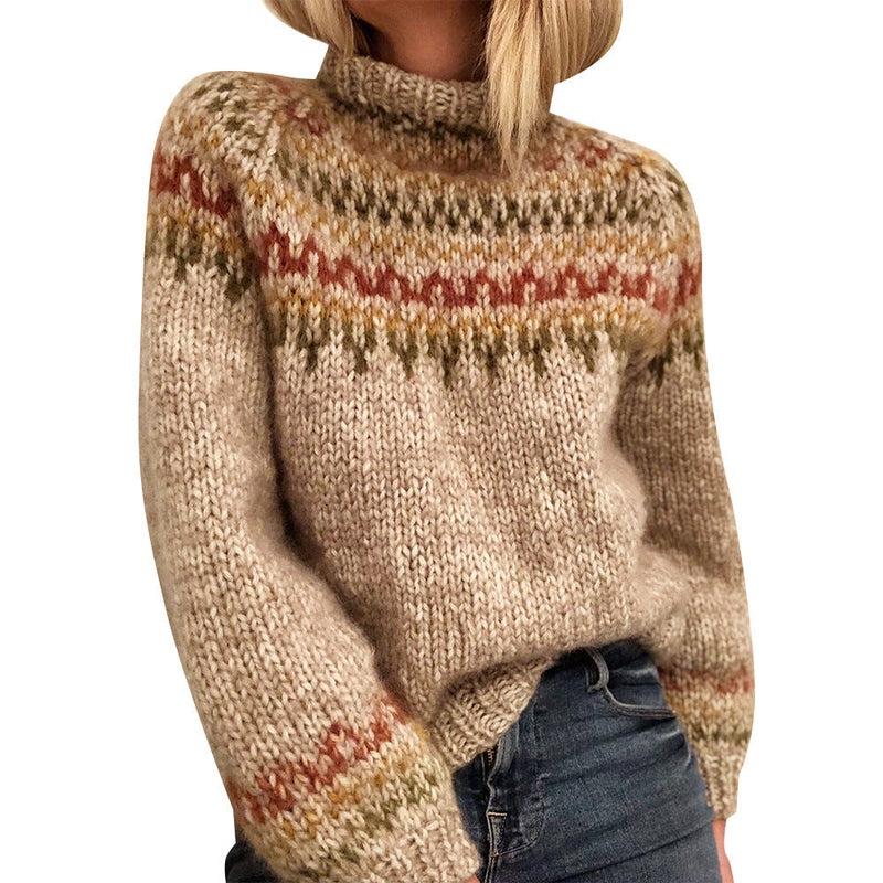 Sweter Damski w Stylu Islandzkim | Ciepły Elegancki Golf