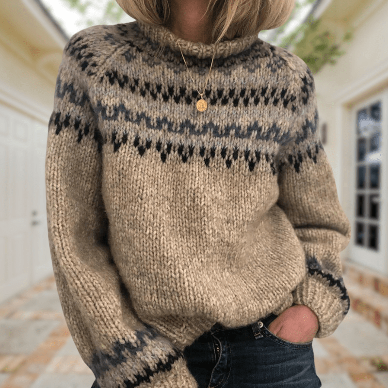 Sweter Damski w Stylu Islandzkim | Ciepły Elegancki Golf