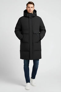 Długa Kurtka Puchowa Męska z Kapturem | Męska Kurtka Zimowa o Nowoczesnym Kroju