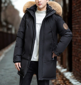 Parka Zimowa Męska z Kapturem | Ciepła Kurtka Średniej Długości z Futerkiem