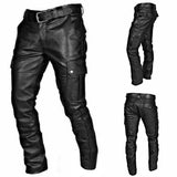 Spodnie Męskie z Ekoskóry | Styl Biker | Slim Fit | Na Jesień i Zimę | Czarne Spodnie Skórzane