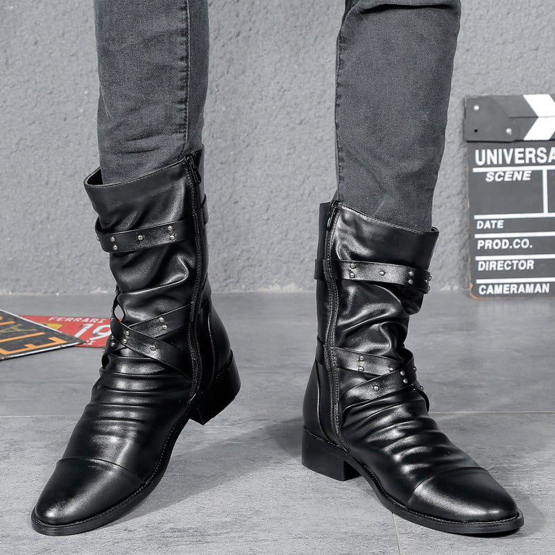 Buty Męskie Rockowe ze Sprzączkami | Stylowe Botki Męskie