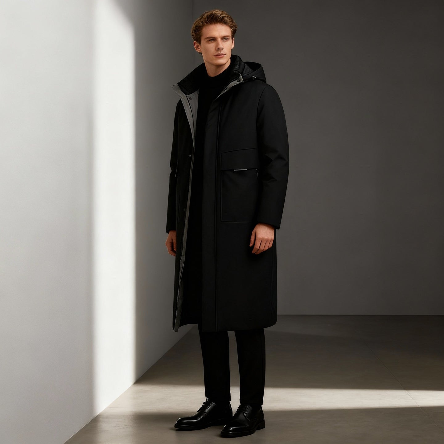 Długa Kurtka Puchowa Męska z Kapturem | Męska Kurtka Zimowa o Nowoczesnym Kroju