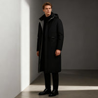 Długa Kurtka Puchowa Męska z Kapturem | Męska Kurtka Zimowa o Nowoczesnym Kroju