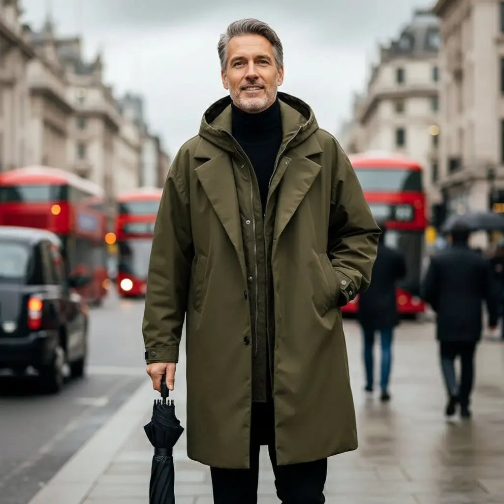 Męska Kurtka Zimowa Długa Wodoodporna | Pikowany Trencz Męski na Zimę