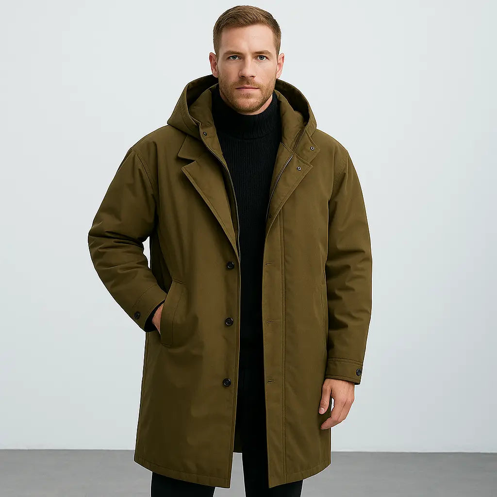 Męska Kurtka Zimowa Długa Wodoodporna | Pikowany Trencz Męski na Zimę