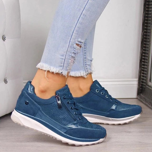 Sneakersy Damskie na Platformie | Zamek Boczny | Stylowe Detale | Antypoślizgowa Podeszwa | Na Co Dzień