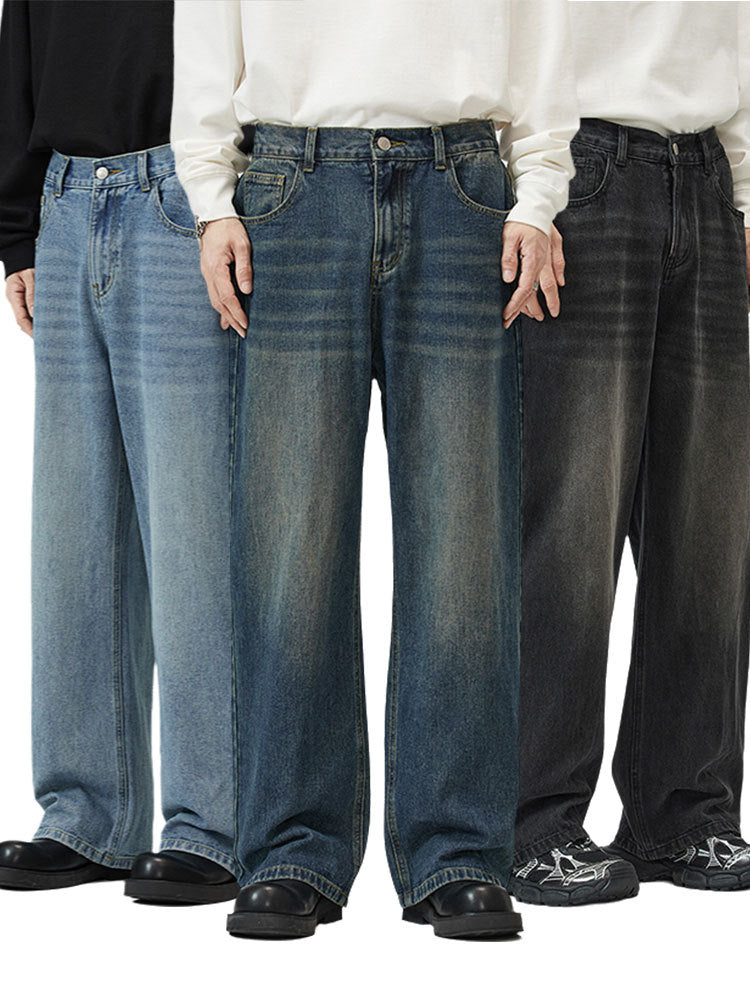 Jeansy Męskie Loose Fit w Stylu Casual Streetwear | Szerokie Spodnie Denim
