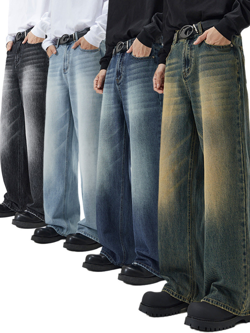 Jeansy Męskie Baggy w Stylu Vintage Washed | Luźne Spodnie Denim