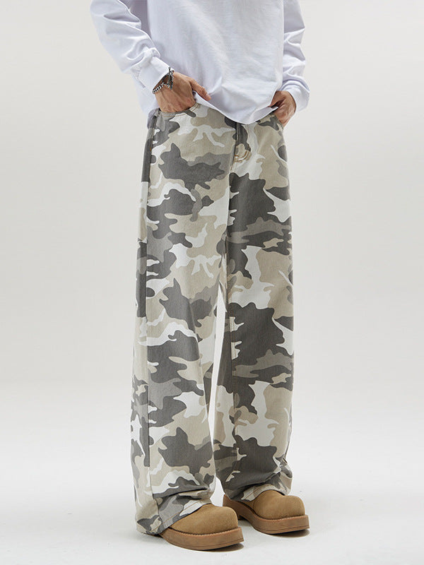 Jeansy Cargo Męskie w Luźnym Stylu Streetwear | Spodnie Baggy w Moro