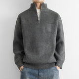 Męski Sweter z Półzamkiem i Kołnierzem Stójką | Klasyczny Sweter Dzianinowy