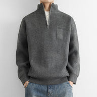 Męski Sweter z Półzamkiem i Kołnierzem Stójką | Klasyczny Sweter Dzianinowy