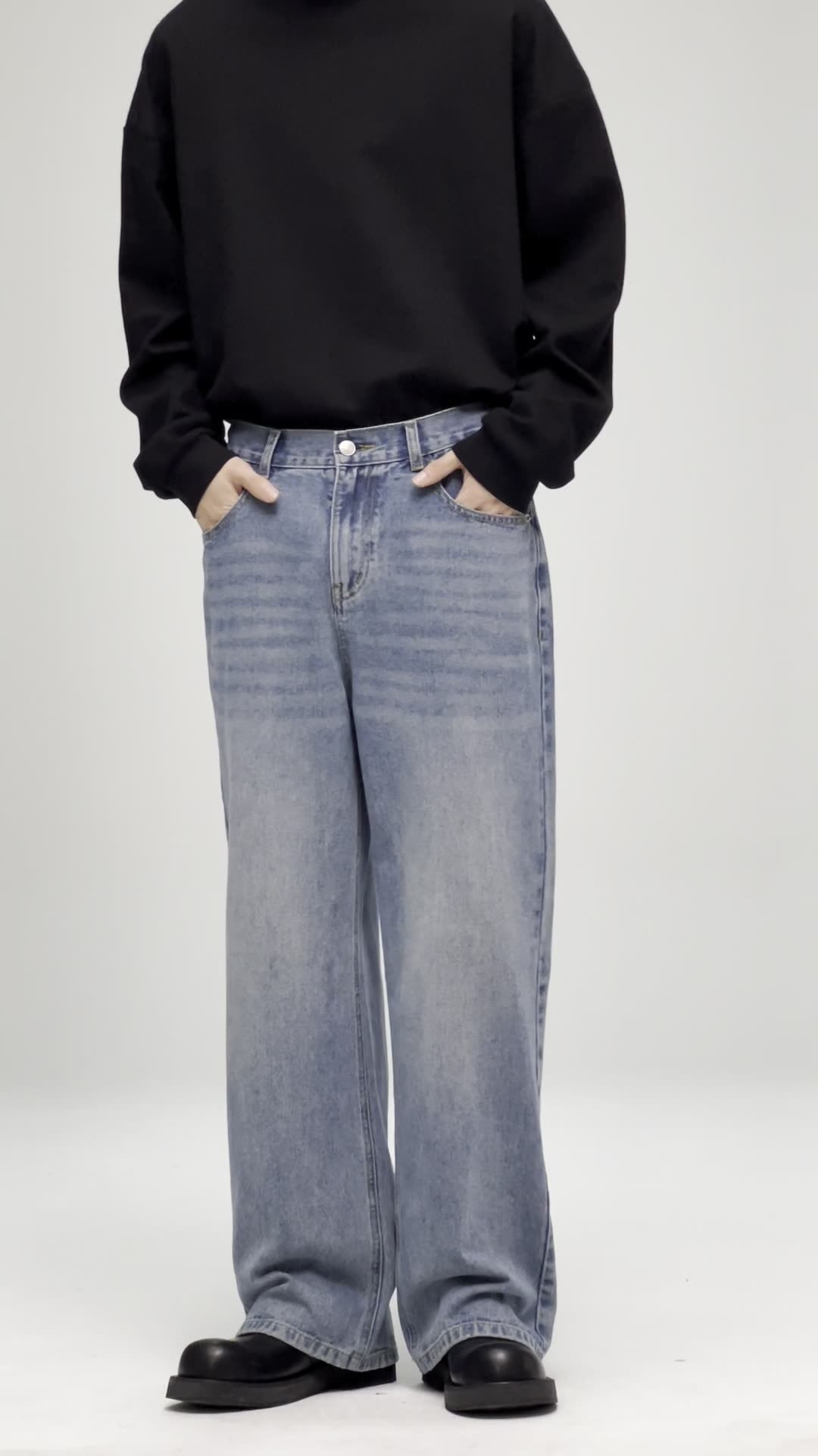 Jeansy Męskie Loose Fit w Stylu Casual Streetwear | Szerokie Spodnie Denim
