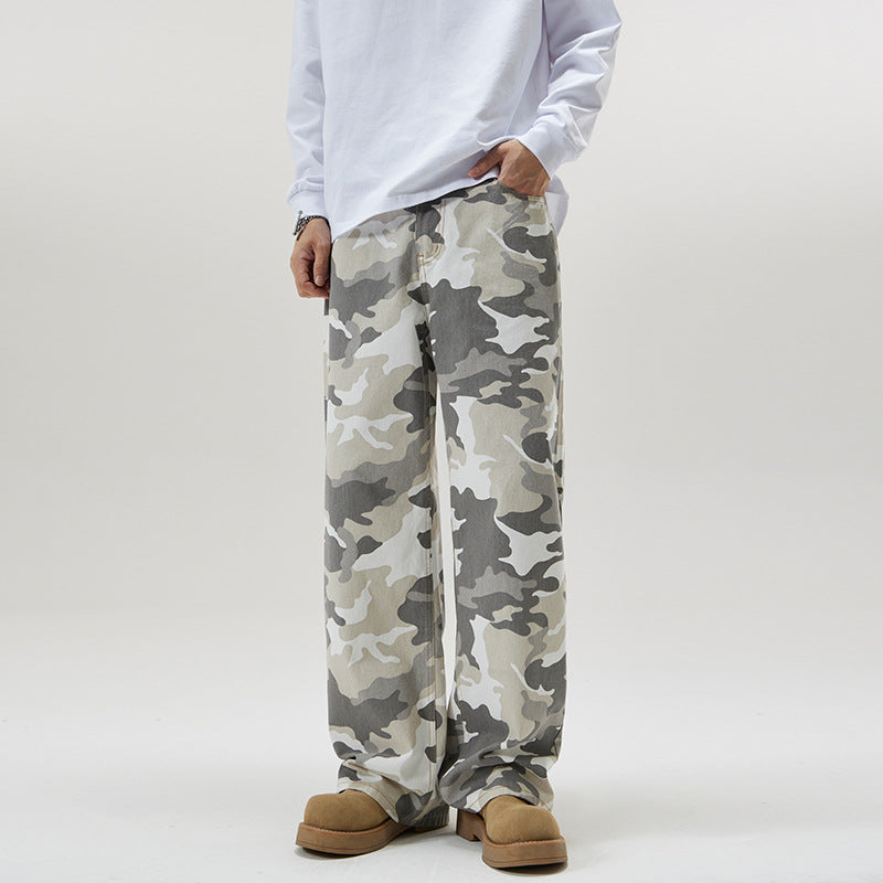 Jeansy Cargo Męskie w Luźnym Stylu Streetwear | Spodnie Baggy w Moro