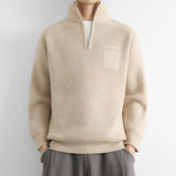 Męski Sweter z Półzamkiem i Kołnierzem Stójką | Klasyczny Sweter Dzianinowy