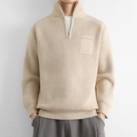 Męski Sweter z Półzamkiem i Kołnierzem Stójką | Klasyczny Sweter Dzianinowy