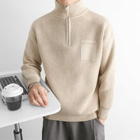 Męski Sweter z Półzamkiem i Kołnierzem Stójką | Klasyczny Sweter Dzianinowy