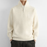 Męski Sweter z Półzamkiem i Kołnierzem Stójką | Klasyczny Sweter Dzianinowy