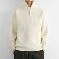 Męski Sweter z Półzamkiem i Kołnierzem Stójką | Klasyczny Sweter Dzianinowy