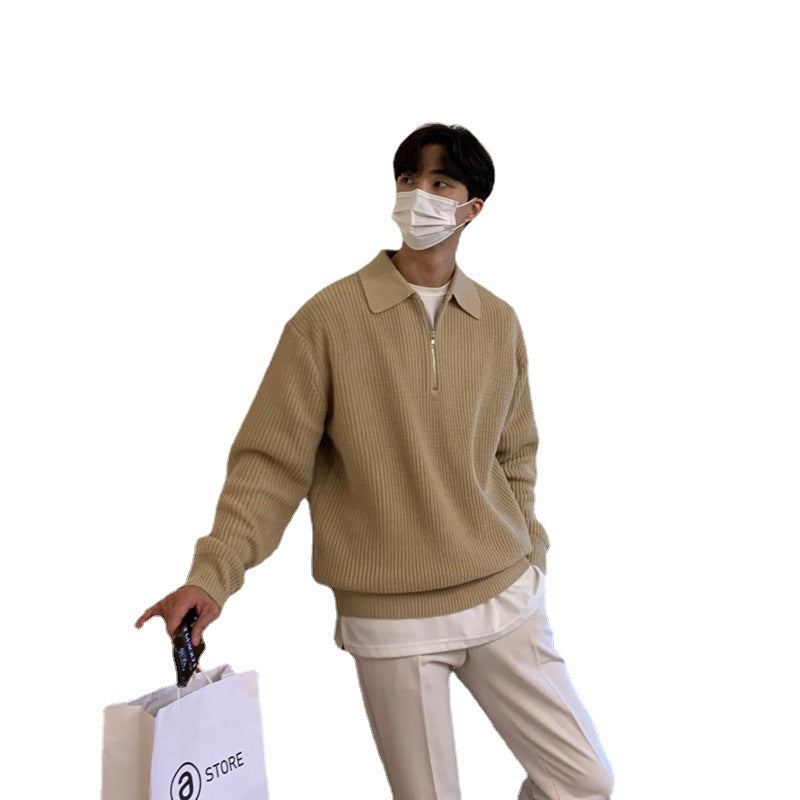 Męska Koszulka Polo z Długim Rękawem i Półzamkiem | Sweter Smart Casual