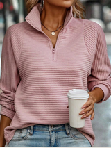 Sweter Damski Prążkowany z Półzamkiem i Dekoltem V | Kardigan Damski