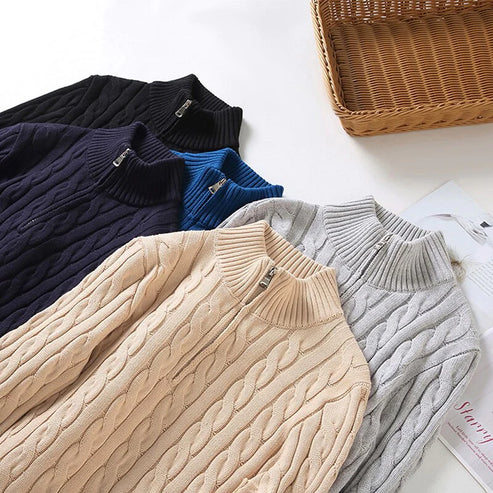Sweter Męski z Półzamkiem | Styl Smart Casual | Wysoki Kołnierz | Jesienna Warstwa